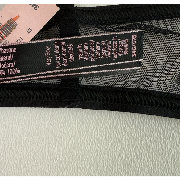 Victoria's Secret Very Sexy Embroidered Strappy Low Cut Black Demi Bra  34C - Picture 10 of 13